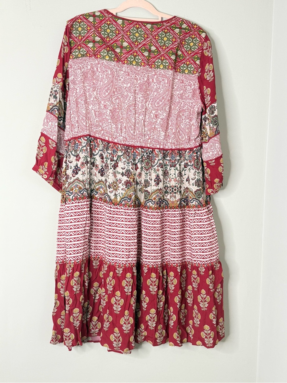 John Mark Bohemian Printed Tiered Midi Dress - Rose Red XL NWOT - Picture 3 of 9